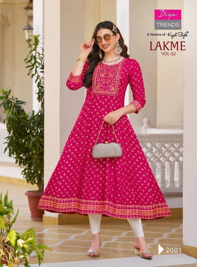 Lakme Vol 2 By Diya Trends Rayon Anarkali Kurtis Wholesale Price In Surat
